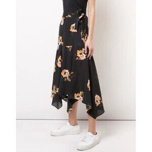 A.L.C. Borden‎ Black Floral Wrap Silk Midi Skirt Size 4